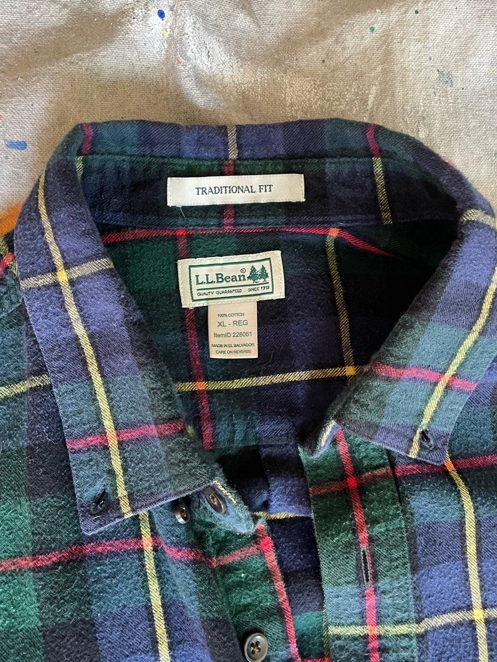 L.L. Bean Green and Navy Plaid Button-Down Flannel Shirt